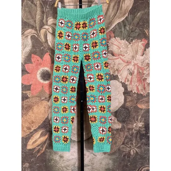 New Free People x FLOOK Claire Crochet Leggings In Green Combo sz XS - Picture 3 of 4